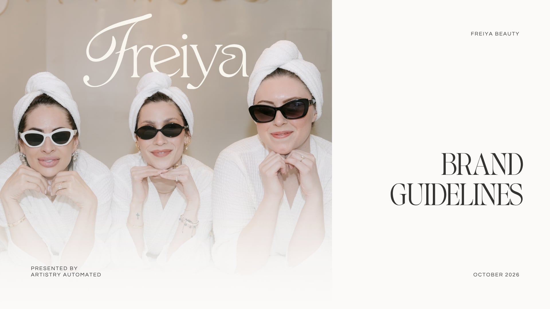 The Freiya Beauty brand guidelines cover, designed by Artistry Automated