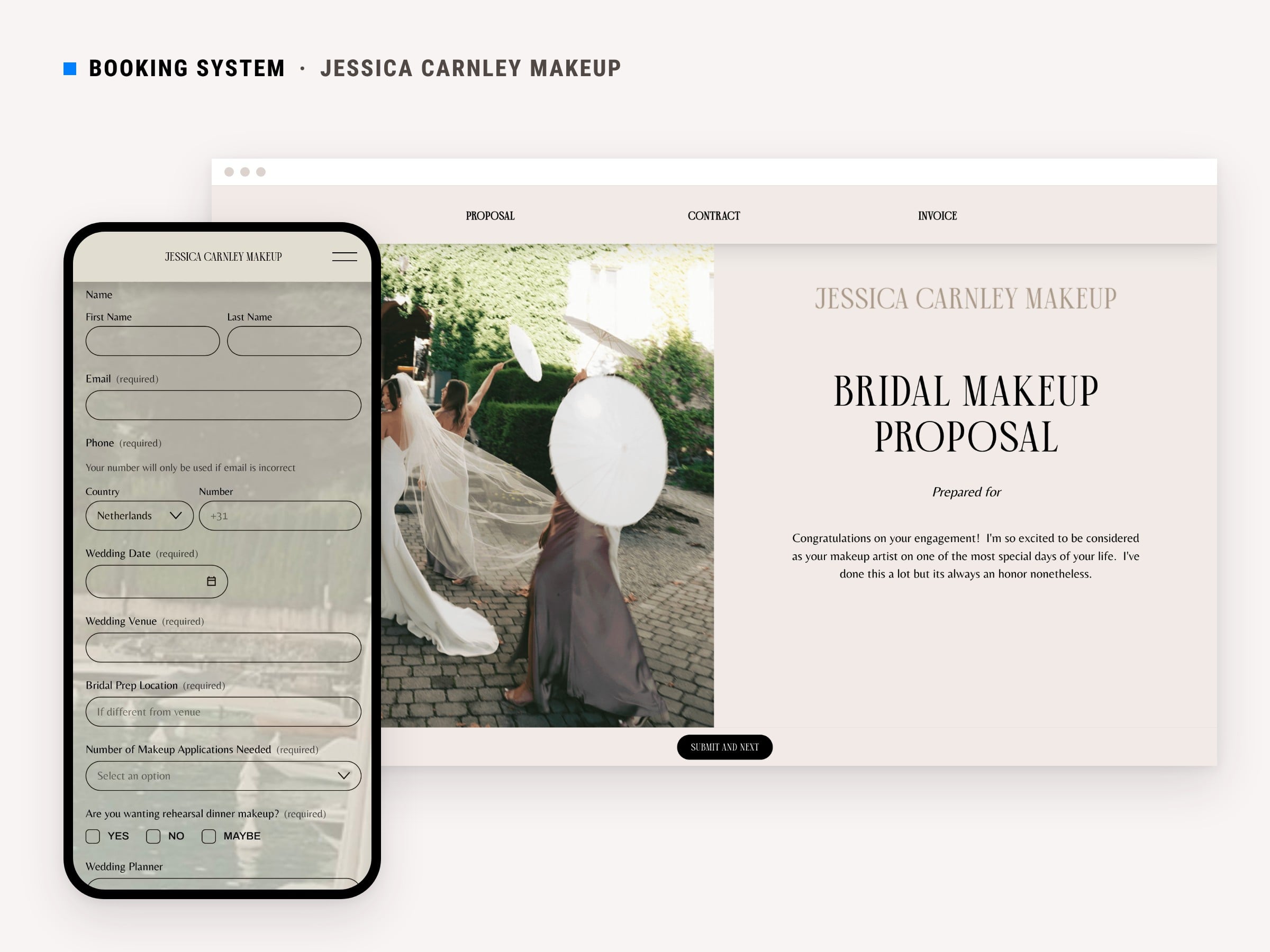 A branded proposal and contract shown on a phone