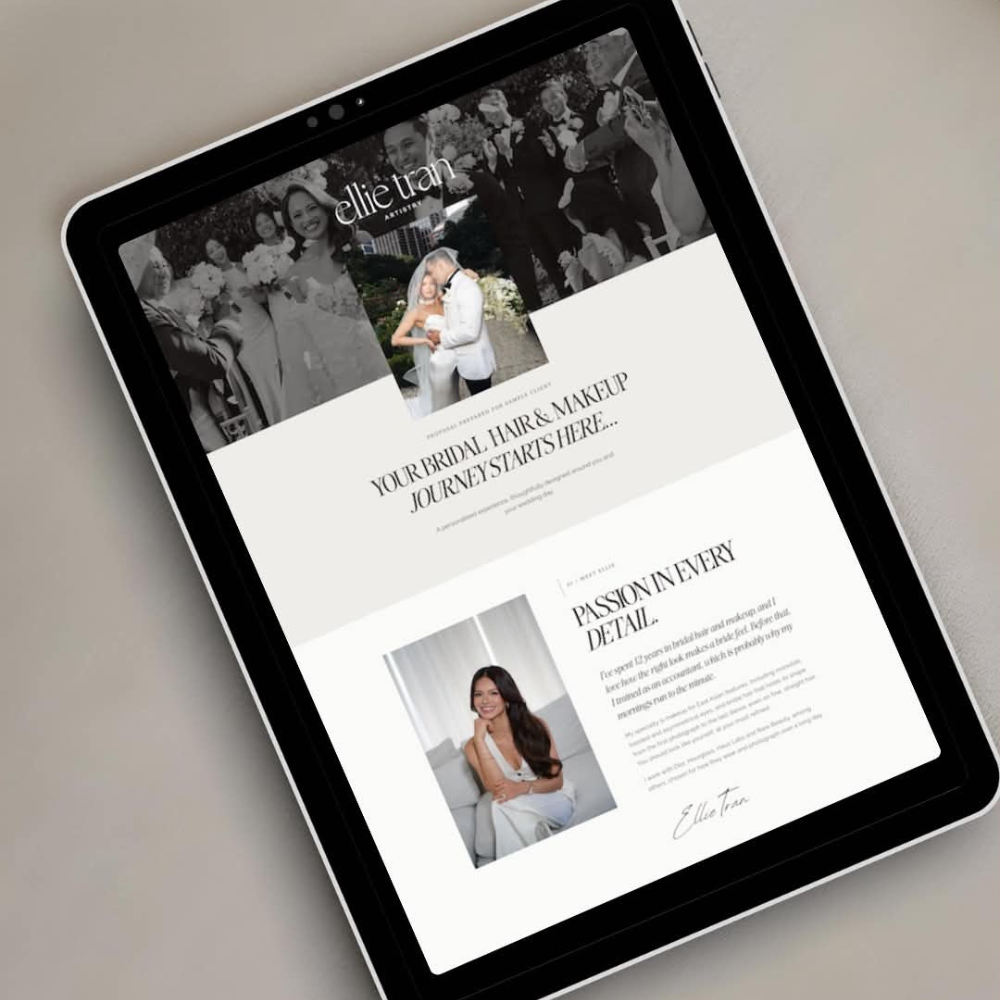 Ellie Tran Artistry's bridal proposal on a tablet