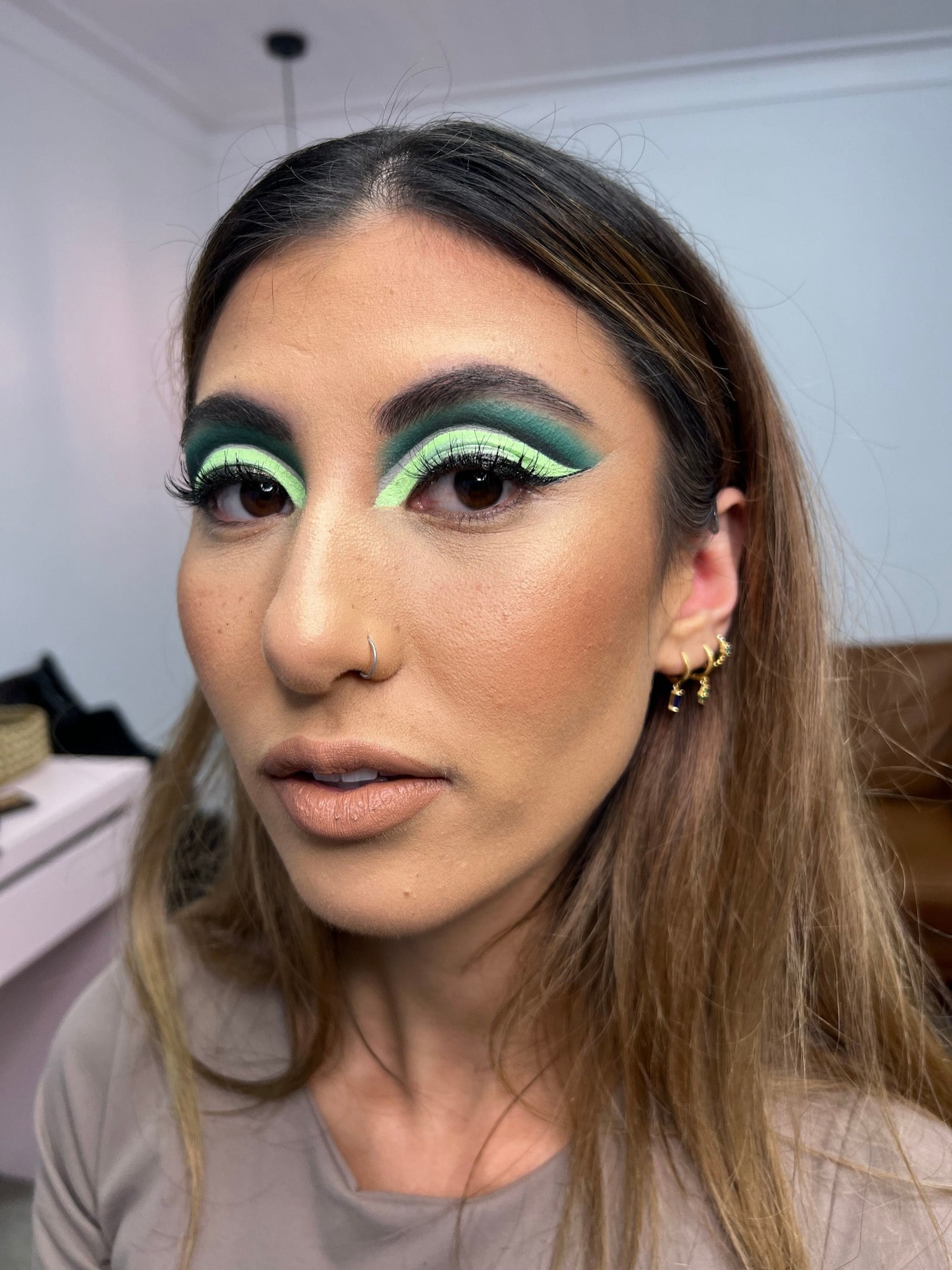 Bright green cut crease